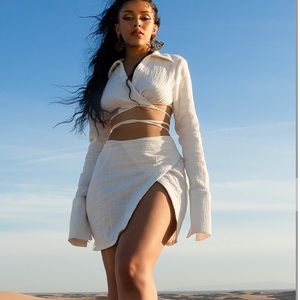 PLT Pretty Little Thing Tie Skirt Set White Linen